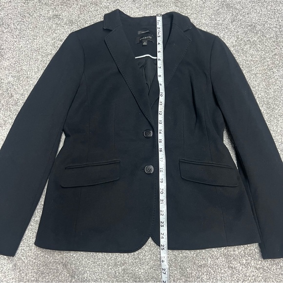 Talbots Blazer Womens Size 8 Black Aberdeen Jacket Double Button Knit Stretch - Picture 2 of 7